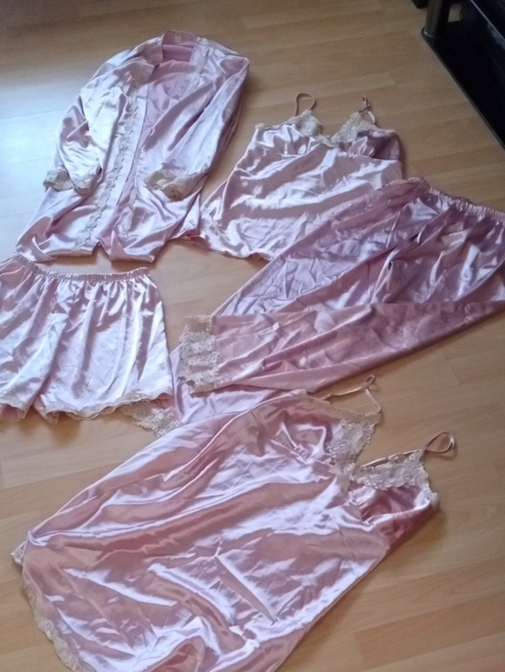 Satin Lace Trim Sleepwear Set - Blush Pink Bust 38 Waist 32plus Stretch